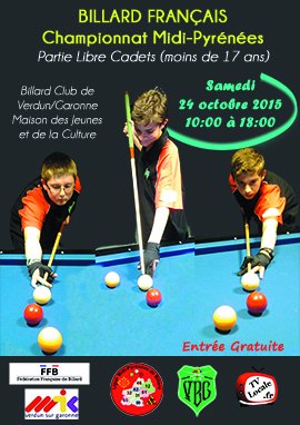 Championnat régional à la partie libre Cadets (moins de 17 ans) au Billard Club Verdun-sur-Garonne