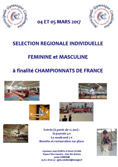 Condom accueille le championnat régional de Gymnastique Individuels les 4.5 mars 2017