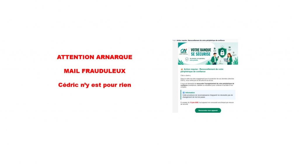 Attention ce n'est pas Cédric du Crédit Agricole qui vous a envoyé ce mail - Ne cliquez pas.
