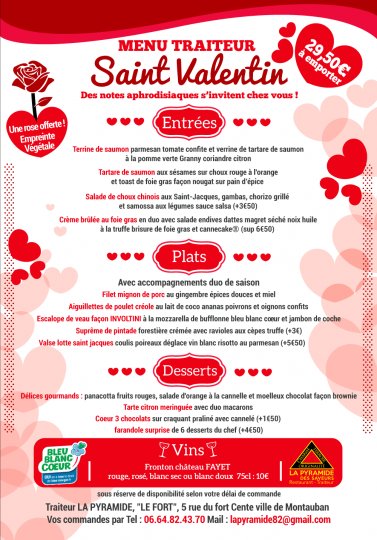 Notre menu de Saint Valentin à emporter !