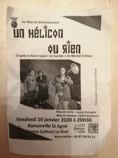 Un Hélicon où Rien! Théâtre à Ramonville le 10 Janvier 2020 à 20 H 30 au KIWI / Centre Culturel.