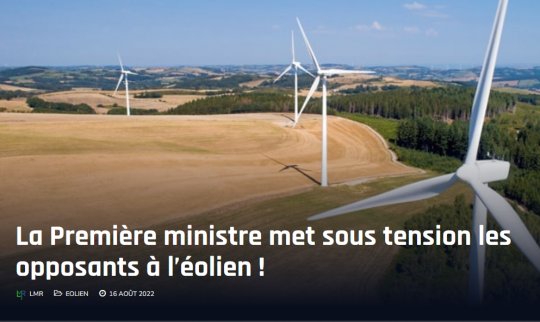 Le Mouvement de la Ruralité LMR communique :  La Première Ministre met sous tension les opposants à l’éolien ! 