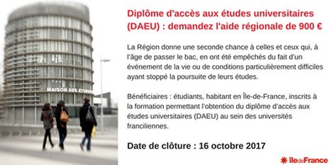 Région Ile-de-France : Aide régionale pour le diplôme d'accès aux études universitaires (DAEU) 