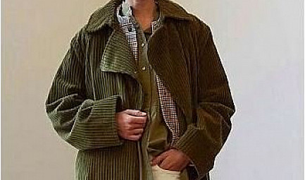 Ines de la Fressange : Manteau Mortimer Velours Khaki Chez Caboche