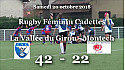 Rugby Féminin Cadettes:  rencontre à Toulouse La Vallée du Girou Stade Toulousain - Montech  42 - 22