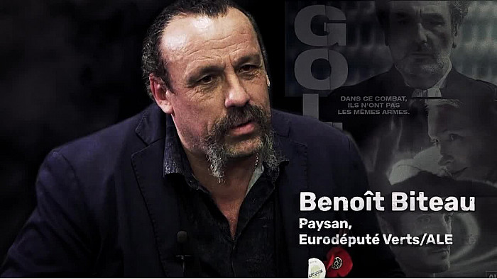 Benoît Biteau et les artistes du film Goliath 