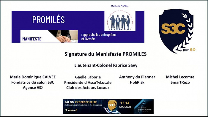 Salon S3C - Signature du manifeste ProMilès en présence du lieutenant-Colonnel Fabrice SAVY, Marie Dominique CALVEZ, Gaëlle Laborie, Antony du Plantier et Michel Lecomte