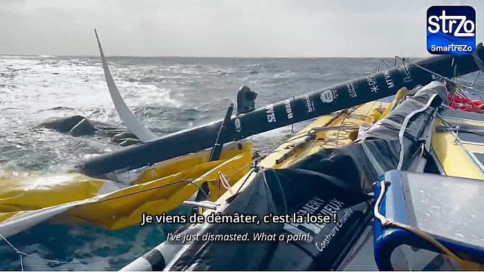 TV Locale Vendée 81éme journée du Vendée Globe 2024 - Démâtage d'Arnaud Boissières, le skipper de "LA MIE CÂLINE"