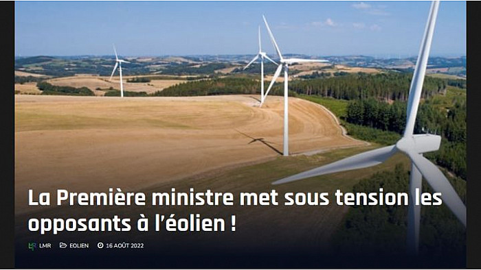 Le Mouvement de la Ruralité LMR - Vent Debout face à la Première Ministre qui met sous tension les opposants à l’éolien !