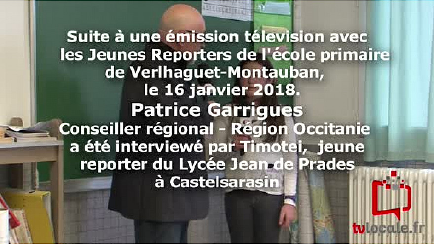 Interview de Patrice Garrigues, Conseiller régional de la région Occitanie, après son intervention avec les Jeunes Reporters de l'école George Sand Verlhaguet- Montauban.